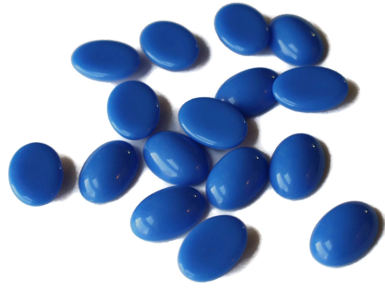 16 14mm x 10mm Blue Oval Cabochons Vintage Japanese Lucite Domed Flat Back Cabochons
